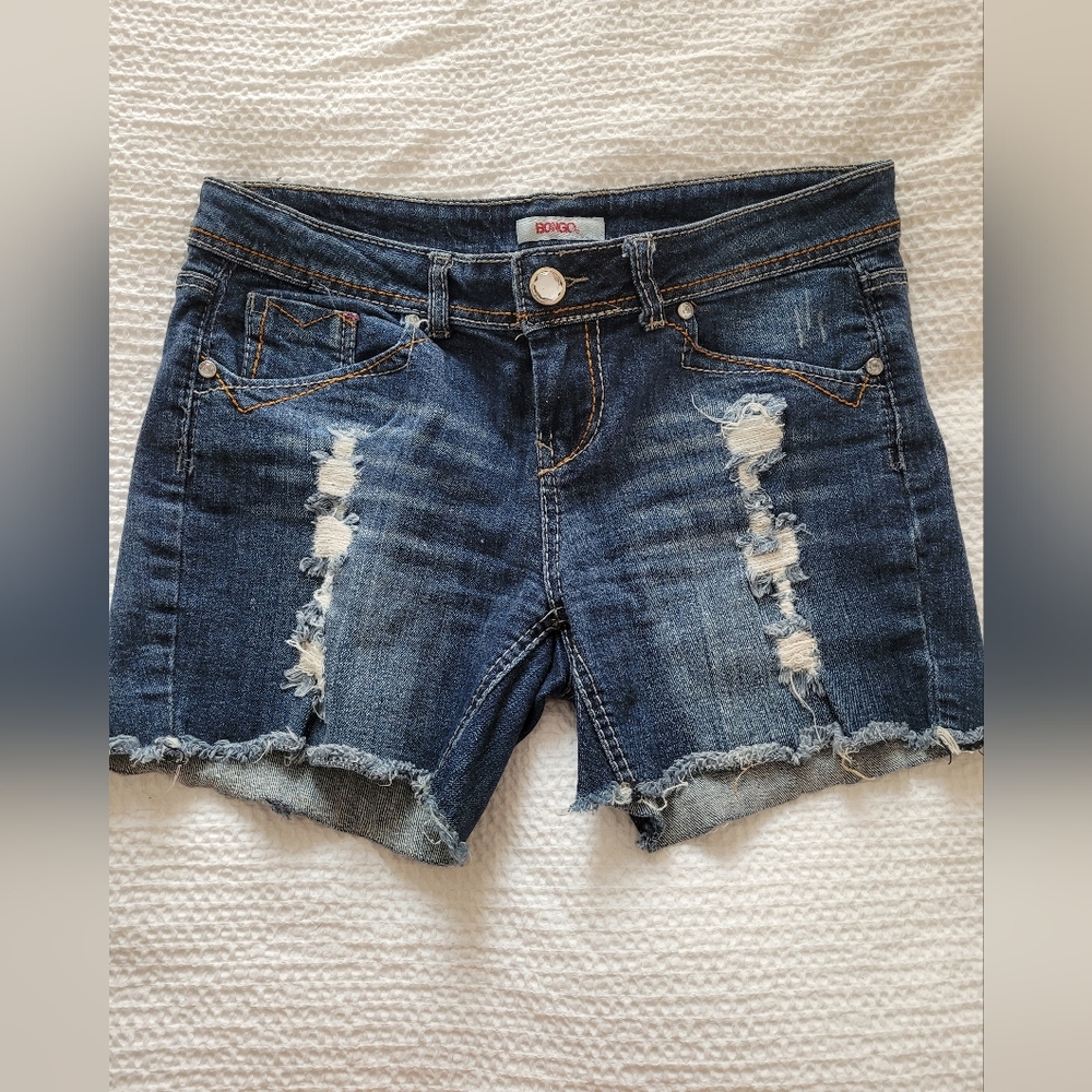 Distressed jean shorts